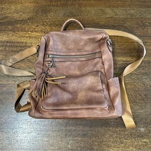 Leather Backpack Purse for Women Fashion Tassel Ladies 13-in Height 0-1 Brown
